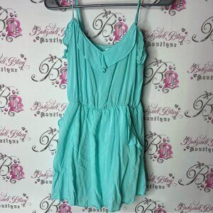 Talula romper aritzia aqua ruffle pockets frilly summer Turquoise Mini Dress